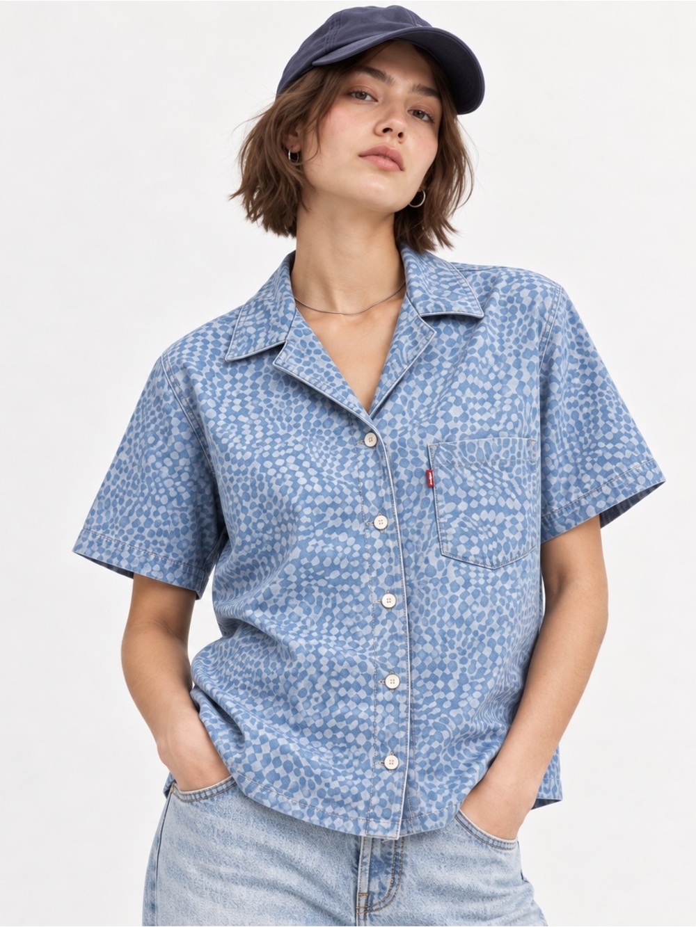 Levi’s Aiden Short Sleeve Shirt Blue Geometric Print Size Small
